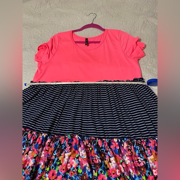 Vibrant Pink and Black Striped Floral Women's dress - Picture 8 of 11